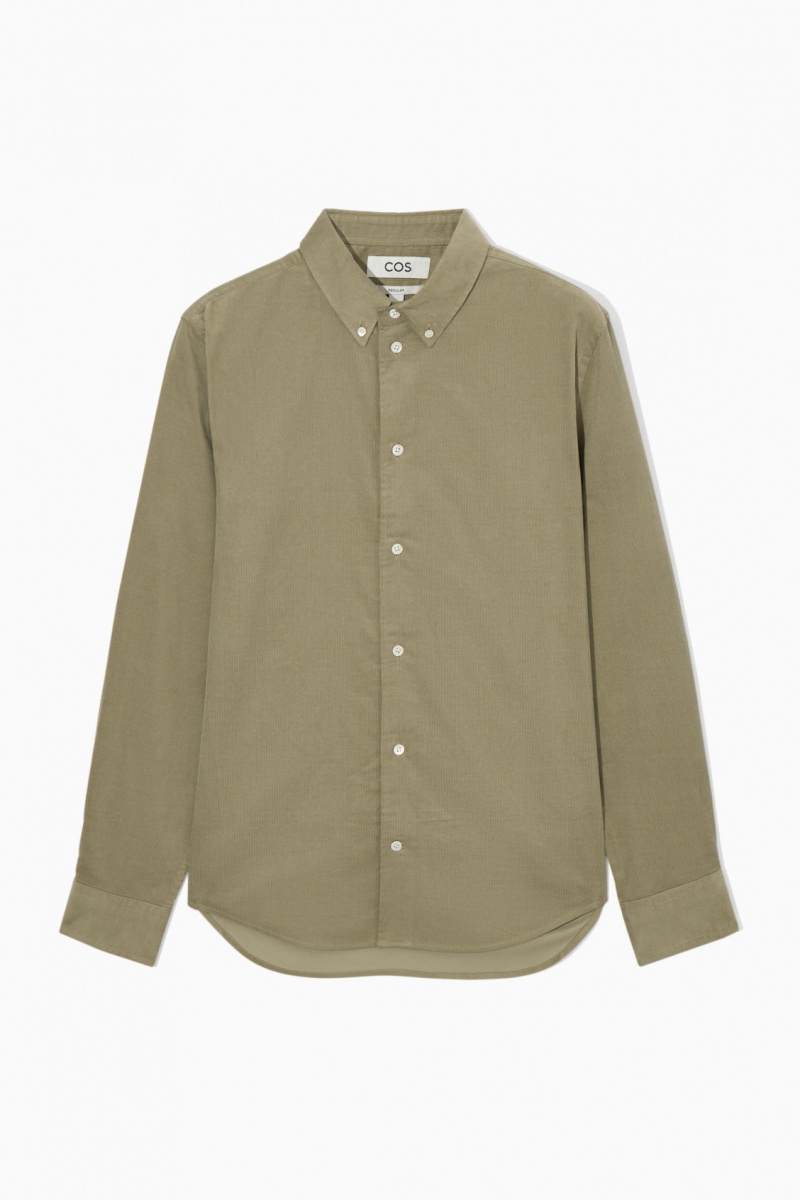Pánské Košile COS Button-Down Collar Corduroy Tmavě Béžový | ITBC-67351