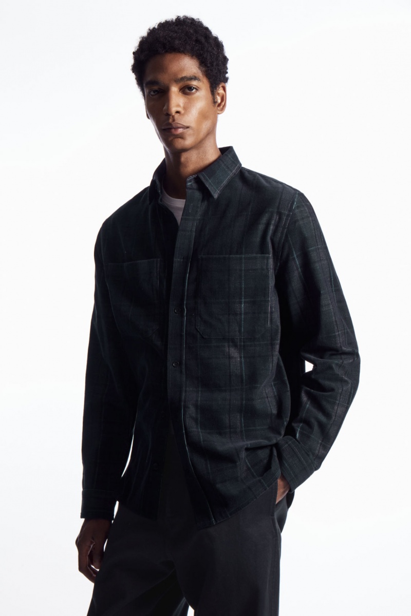 Pánské Košile COS Checked Corduroy Tmavě Blankyt Šedé | LEPK-38072