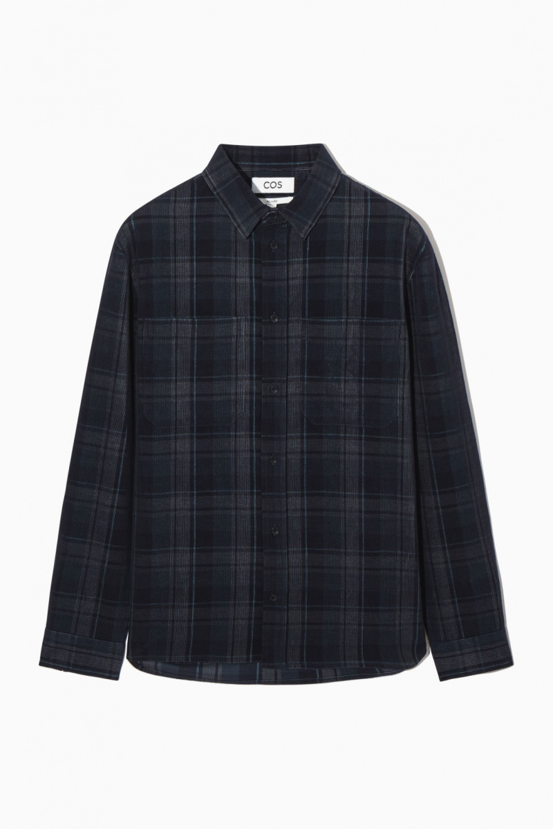Pánské Košile COS Checked Corduroy Tmavě Blankyt Šedé | LEPK-38072
