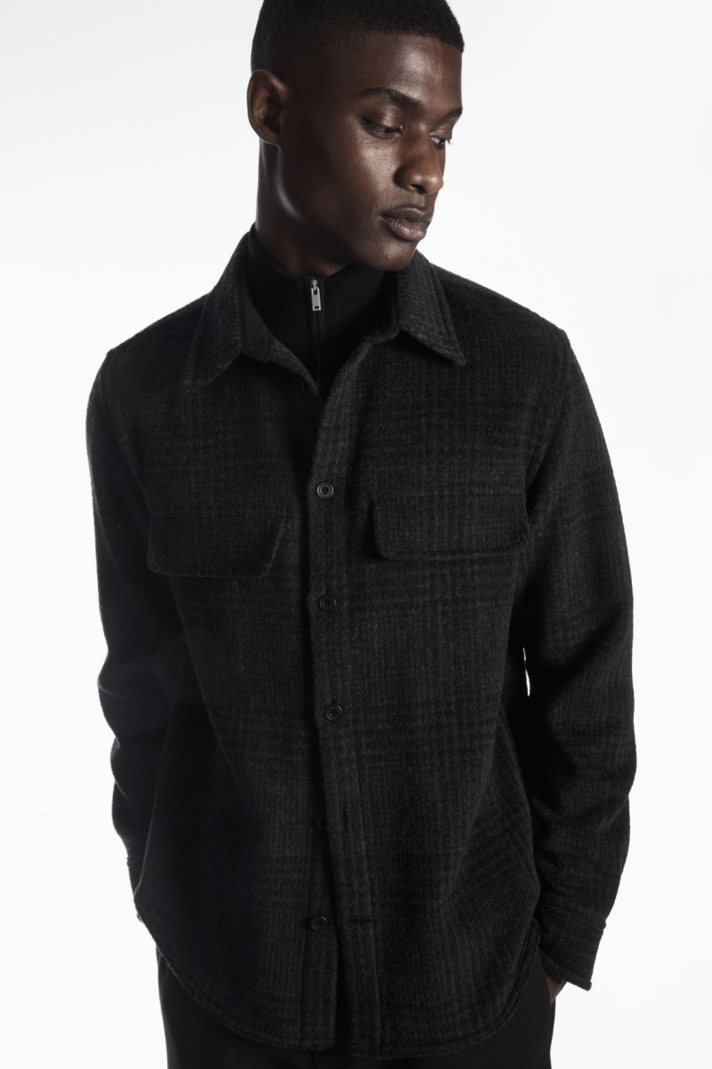 Pánské Košile COS Checked Recycled Vlna Overshirt Tmavě Šedé | IMBW-62409