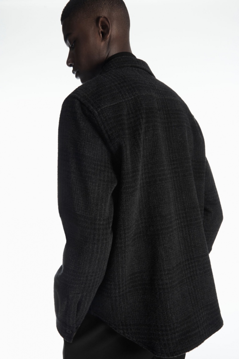 Pánské Košile COS Checked Recycled Vlna Overshirt Tmavě Šedé | IMBW-62409