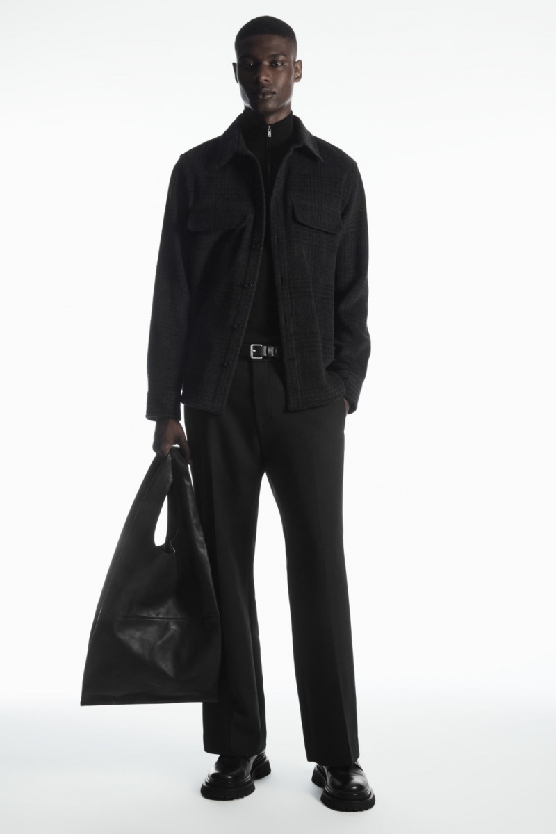 Pánské Košile COS Checked Recycled Vlna Overshirt Tmavě Šedé | IMBW-62409