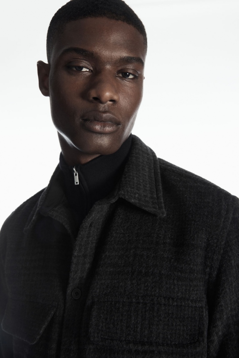 Pánské Košile COS Checked Recycled Vlna Overshirt Tmavě Šedé | IMBW-62409