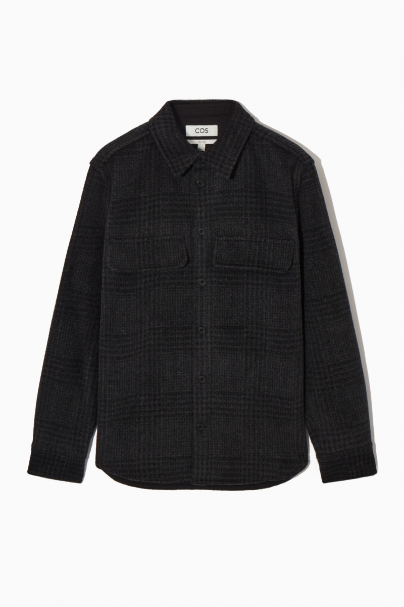 Pánské Košile COS Checked Recycled Vlna Overshirt Tmavě Šedé | IMBW-62409