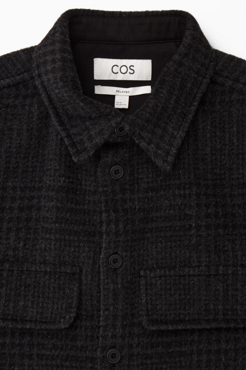 Pánské Košile COS Checked Recycled Vlna Overshirt Tmavě Šedé | IMBW-62409