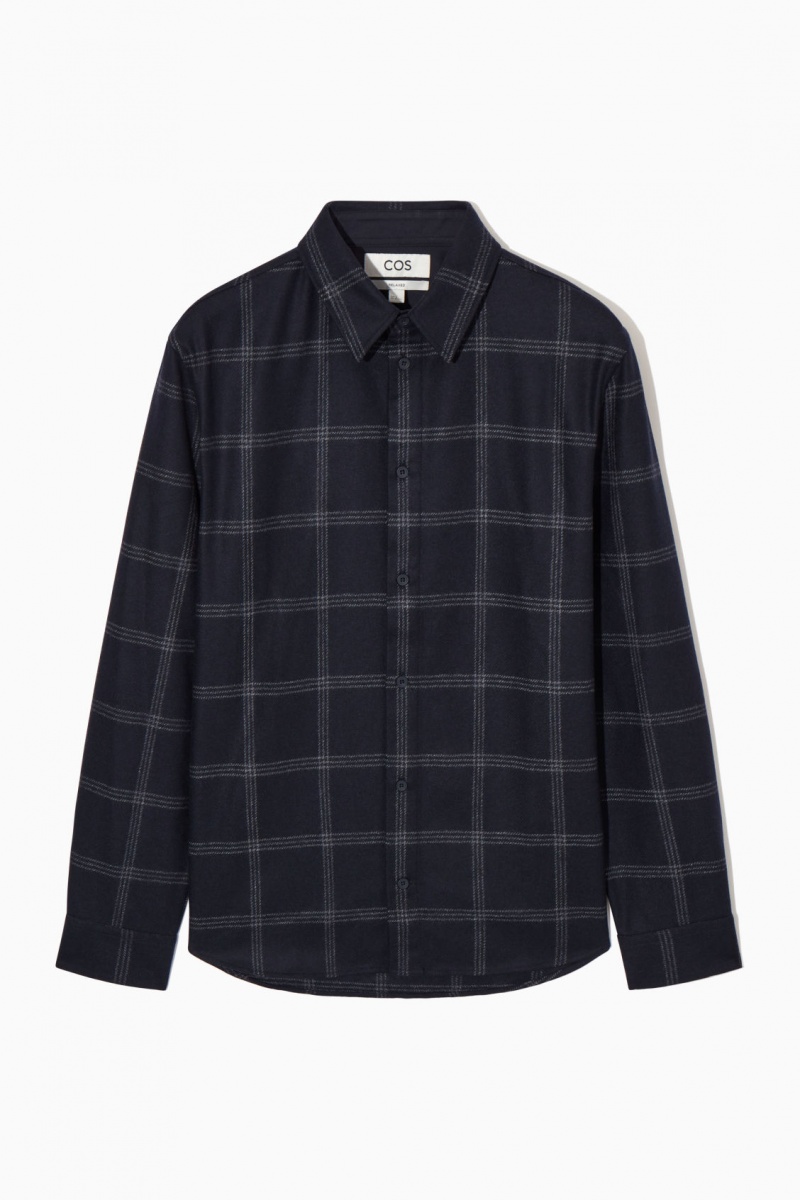 Pánské Košile COS Checked Vlna Tmavě Blankyt | HXDN-08652