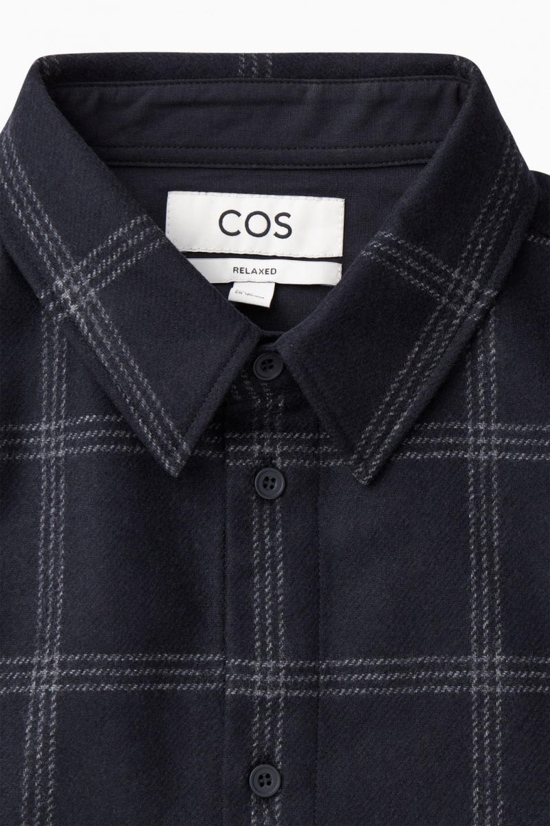 Pánské Košile COS Checked Vlna Tmavě Blankyt | HXDN-08652