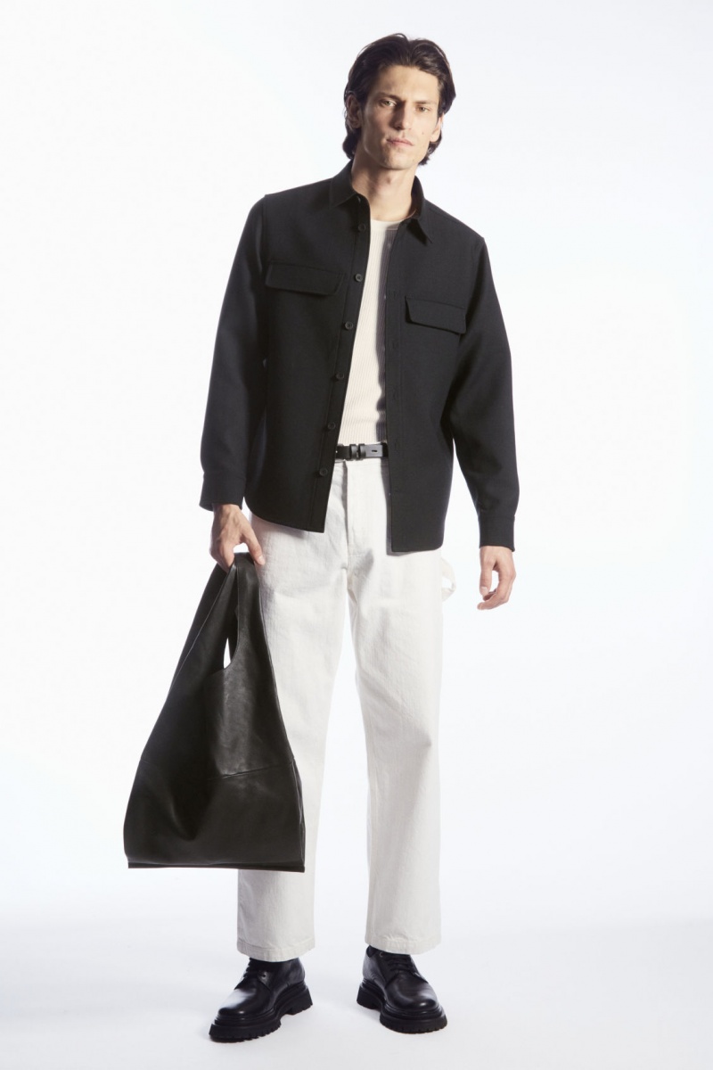 Pánské Košile COS Flap-Pocket Vlna-Blend Overshirt Černé | PSWE-28465