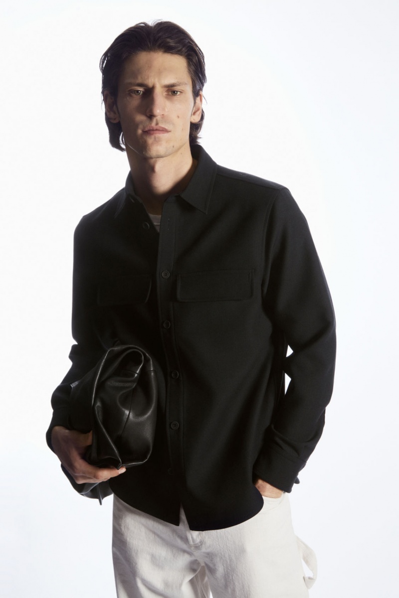 Pánské Košile COS Flap-Pocket Vlna-Blend Overshirt Černé | PSWE-28465