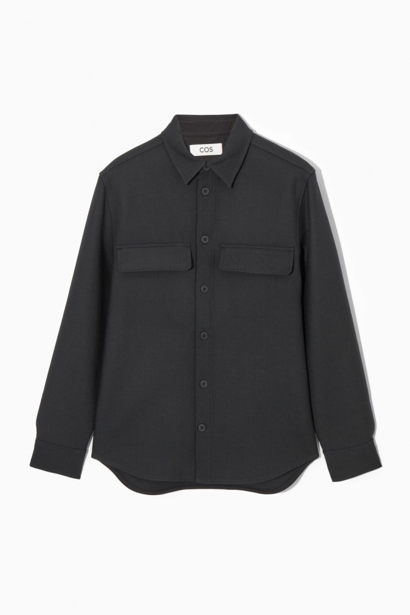 Pánské Košile COS Flap-Pocket Vlna-Blend Overshirt Černé | PSWE-28465