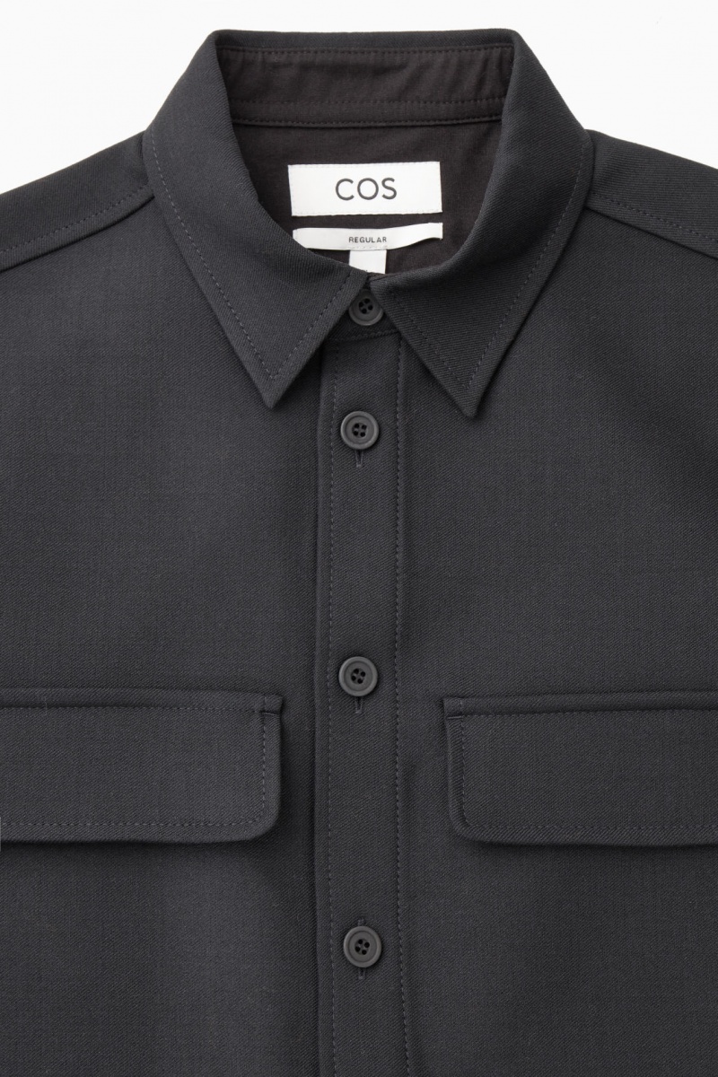 Pánské Košile COS Flap-Pocket Vlna-Blend Overshirt Černé | PSWE-28465