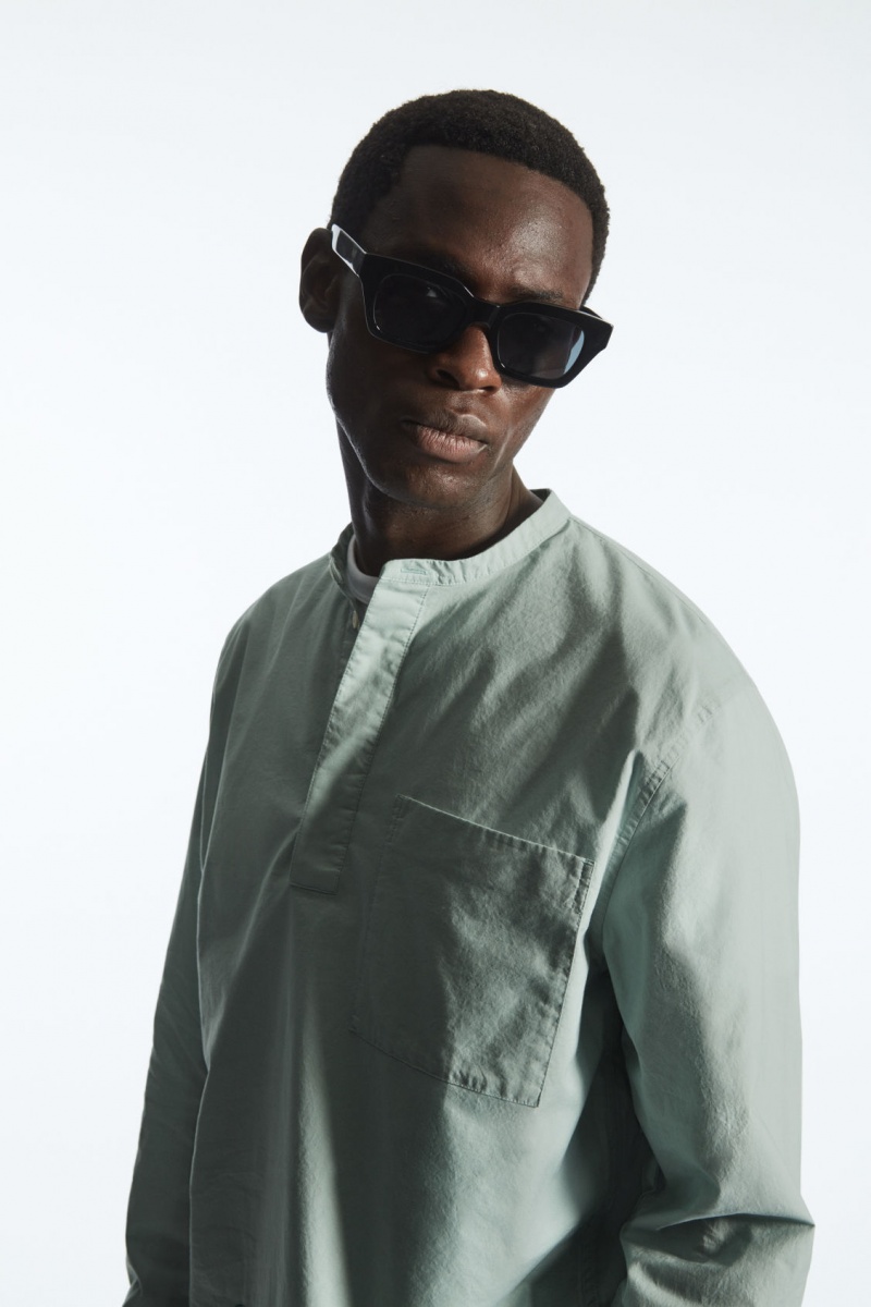 Pánské Košile COS Grandad-Collar Half-Placket Světle Tyrkysové | BLIQ-54780