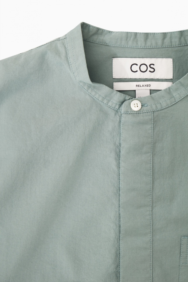 Pánské Košile COS Grandad-Collar Half-Placket Světle Tyrkysové | BLIQ-54780
