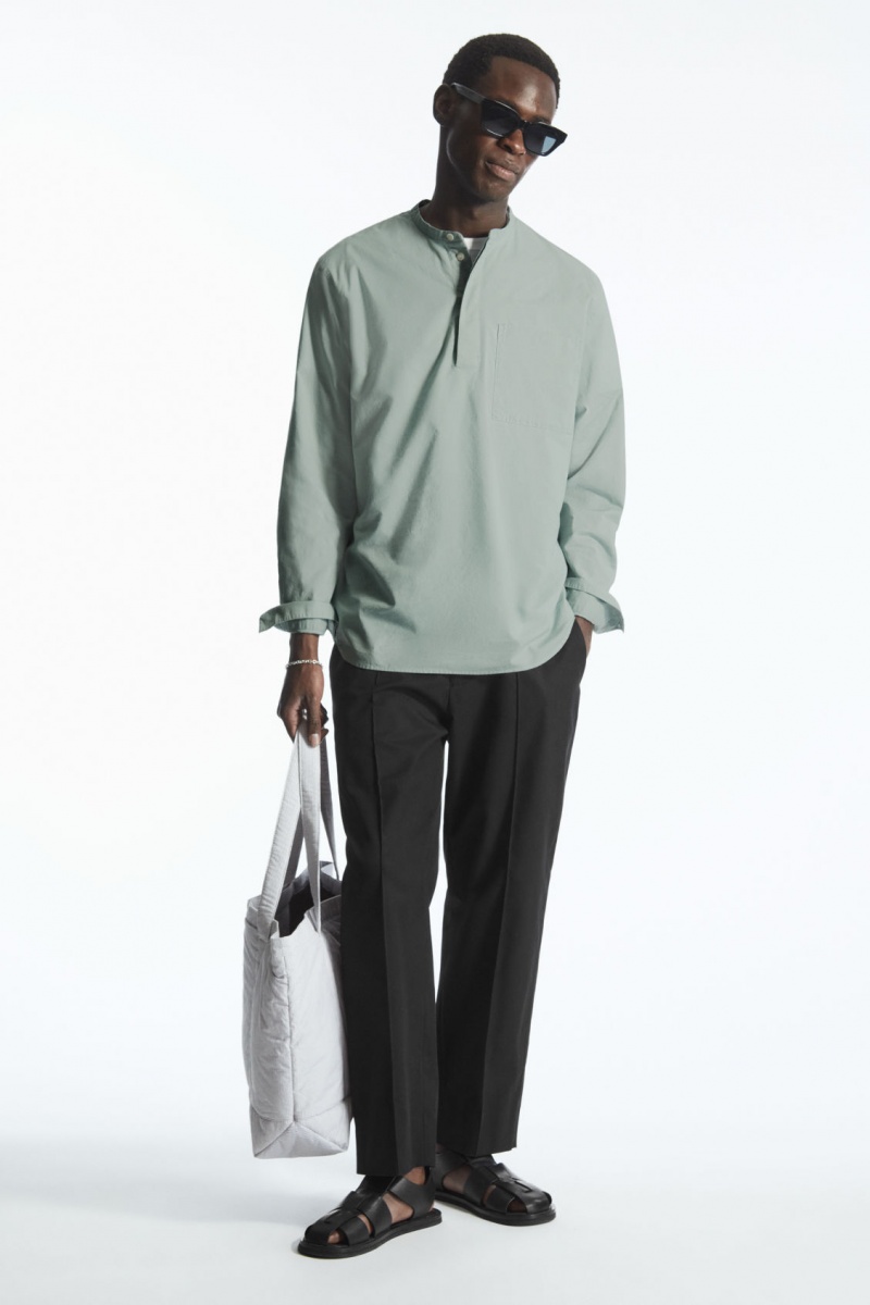 Pánské Košile COS Grandad-Collar Half-Placket Světle Tyrkysové | BLIQ-54780