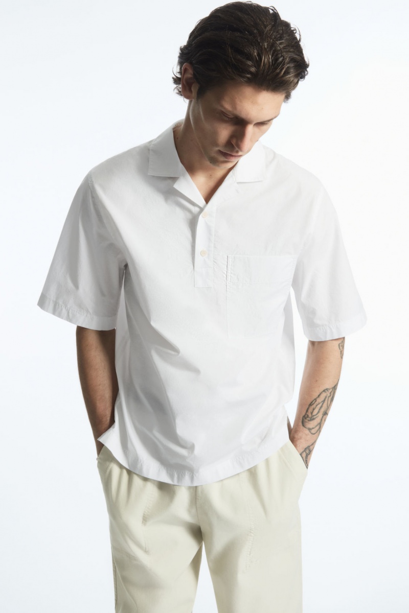 Pánské Košile COS Half-Placket Krátké-Sleeved Bílé | GEWJ-51984