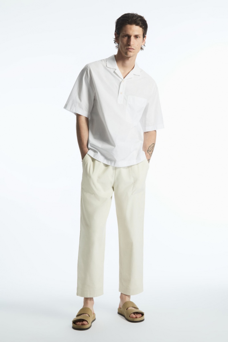 Pánské Košile COS Half-Placket Krátké-Sleeved Bílé | GEWJ-51984