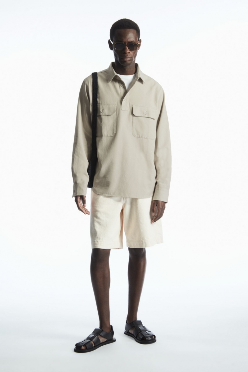 Pánské Košile COS Half-Placket Utility Overshirt Béžový | EXUO-08724