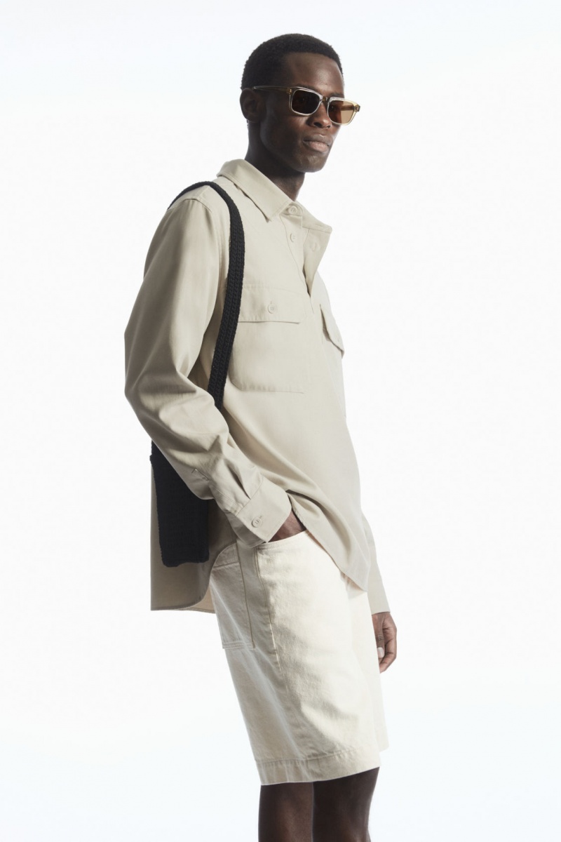 Pánské Košile COS Half-Placket Utility Overshirt Béžový | EXUO-08724