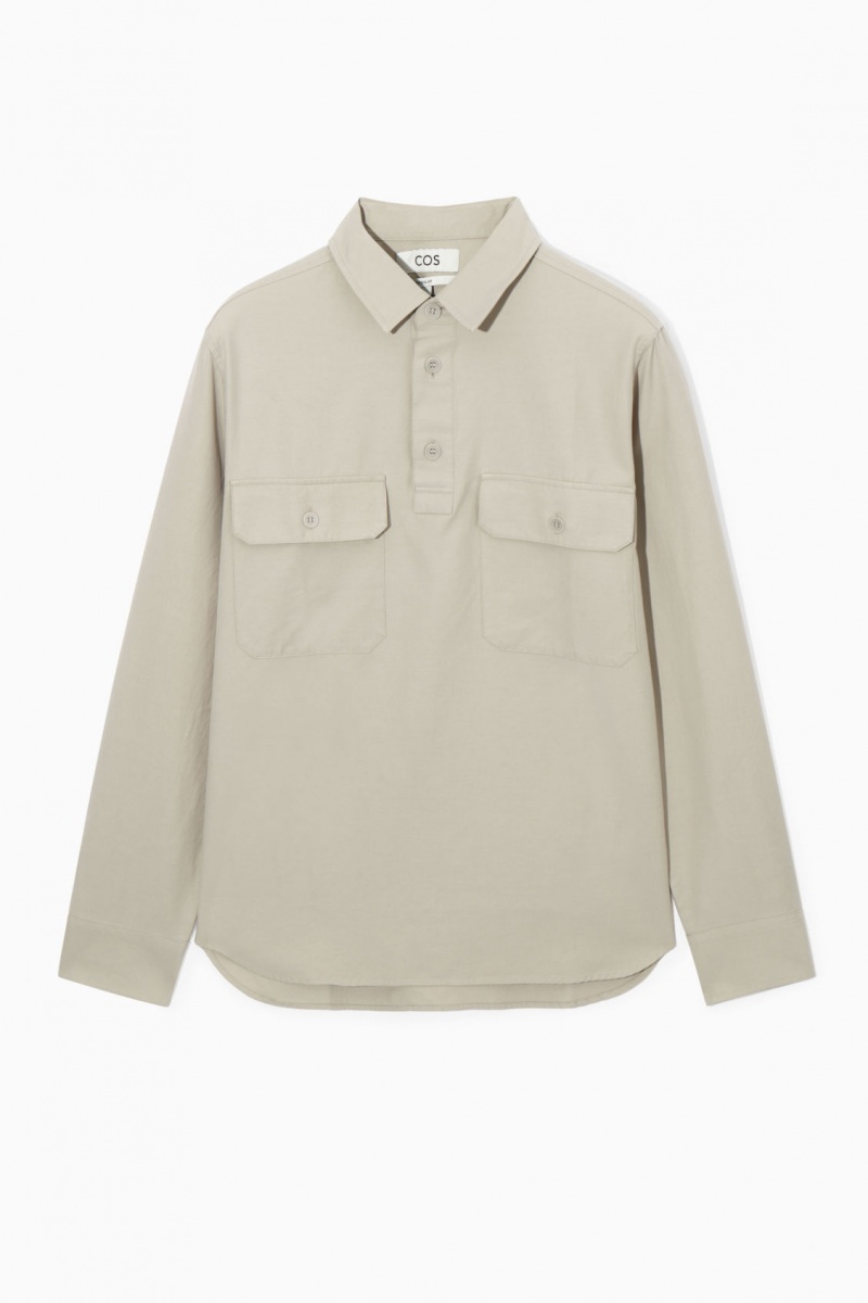 Pánské Košile COS Half-Placket Utility Overshirt Béžový | EXUO-08724