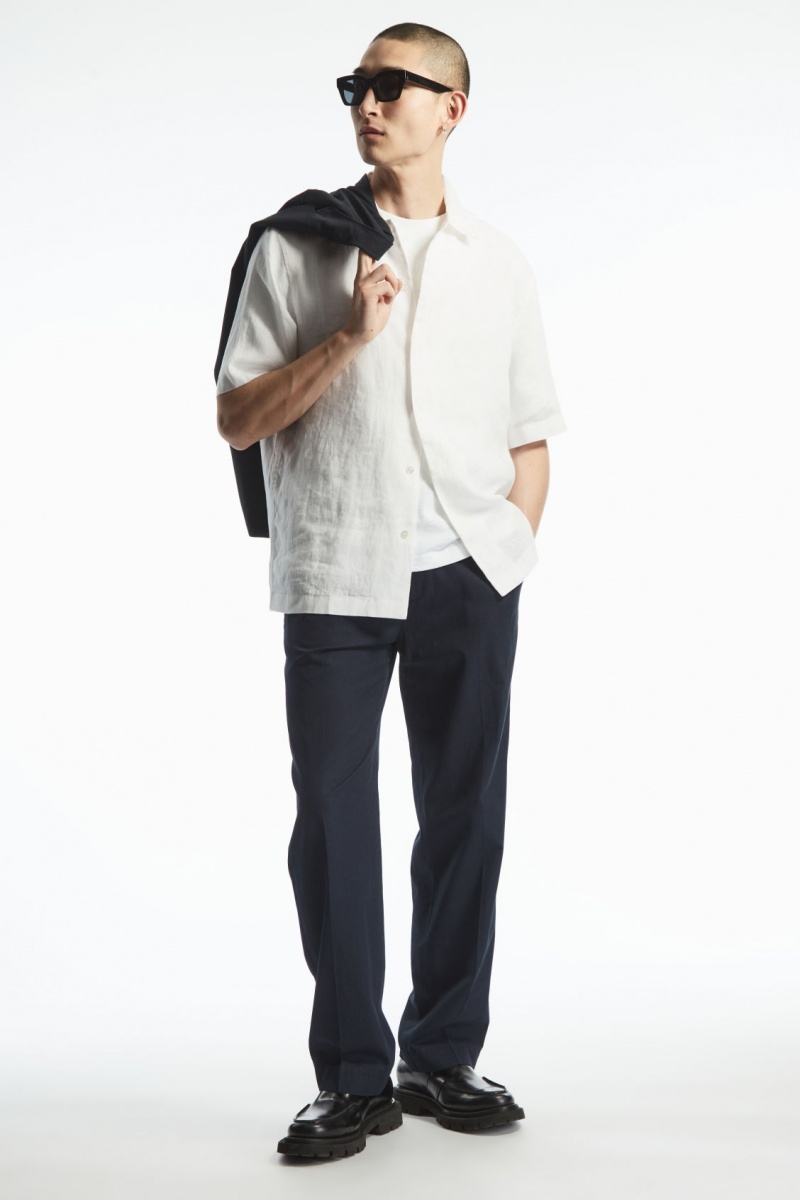Pánské Košile COS Krátké-Sleeved Linen Bílé | RKLU-80492