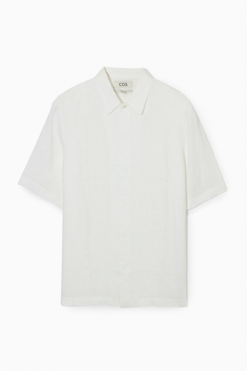 Pánské Košile COS Krátké-Sleeved Linen Bílé | RKLU-80492
