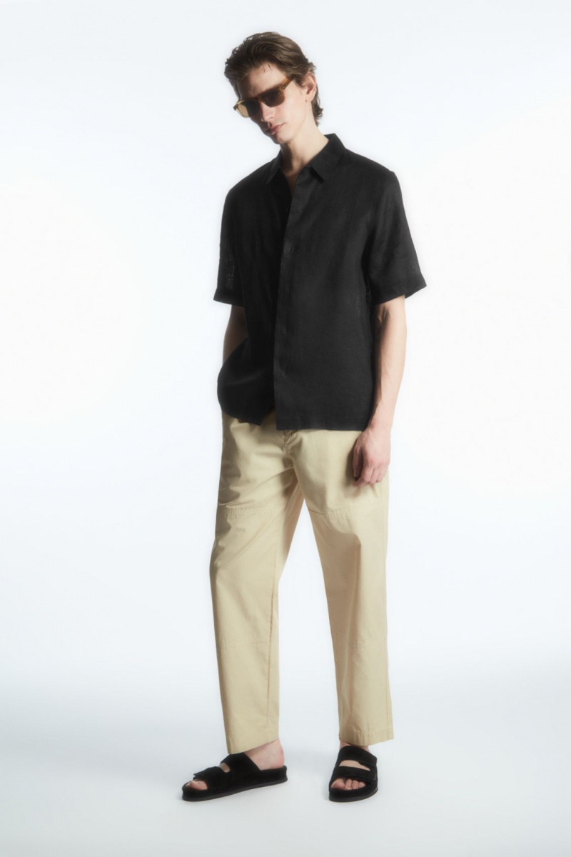 Pánské Košile COS Krátké-Sleeved Linen Černé | PYOW-42670