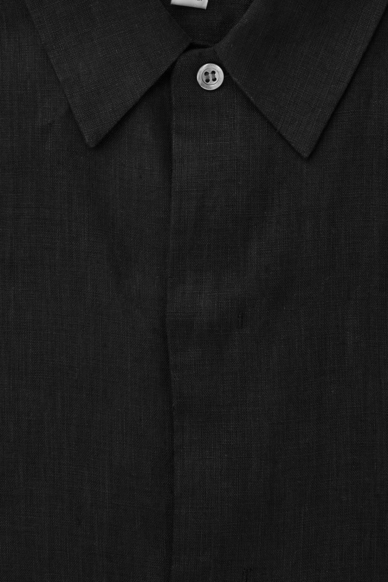 Pánské Košile COS Krátké-Sleeved Linen Černé | PYOW-42670