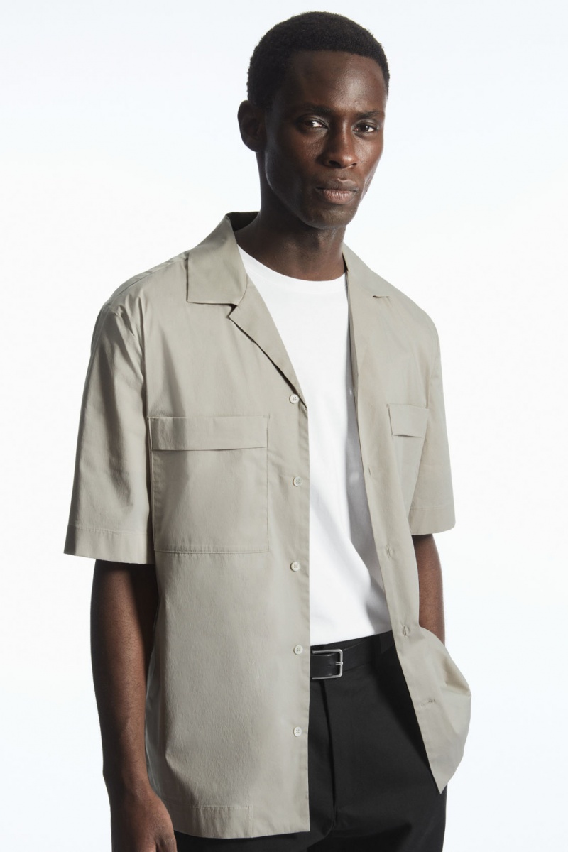 Pánské Košile COS Krátké-Sleeved Utility Šedé | HLVX-21036