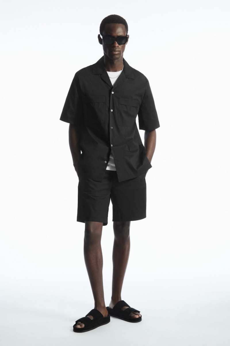 Pánské Košile COS Krátké-Sleeved Utility Černé | QSWF-23085