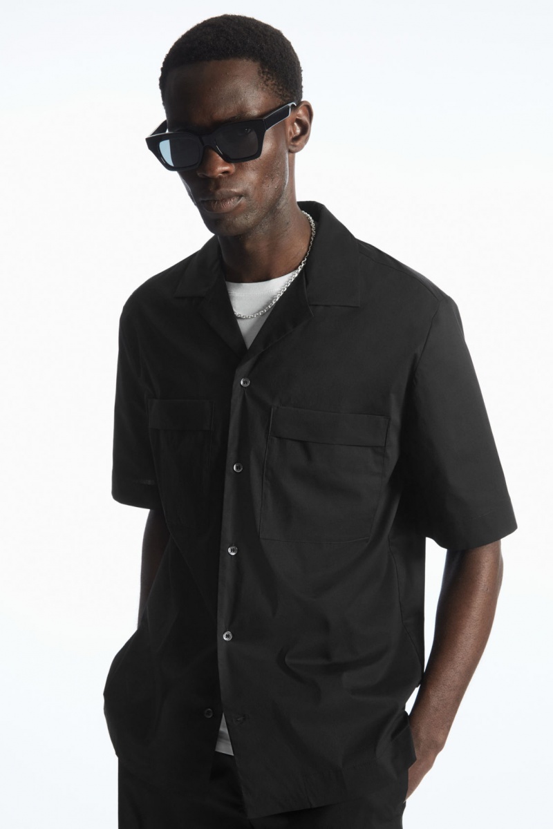 Pánské Košile COS Krátké-Sleeved Utility Černé | QSWF-23085