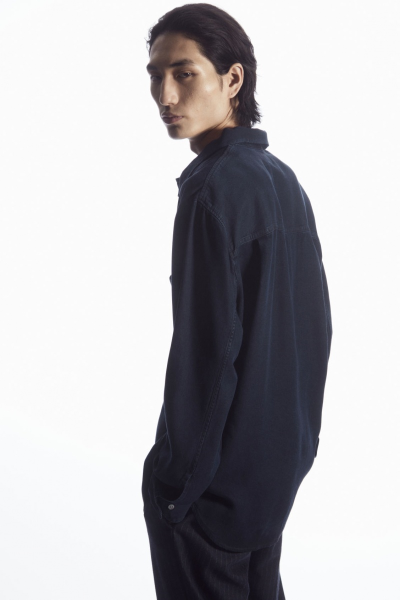 Pánské Košile COS Lehké Denim Tmavě Blankyt | EQHD-90854