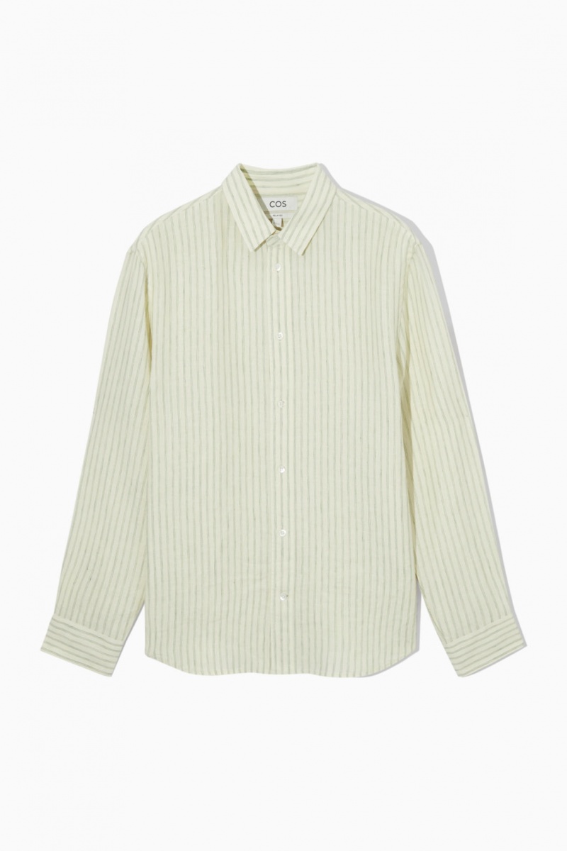 Pánské Košile COS Long-Sleeved Pruhovaný Linen Zelene Krém | IBLM-90651