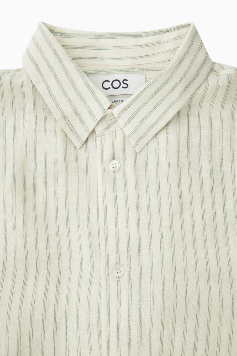 Pánské Košile COS Long-Sleeved Pruhovaný Linen Zelene Krém | IBLM-90651