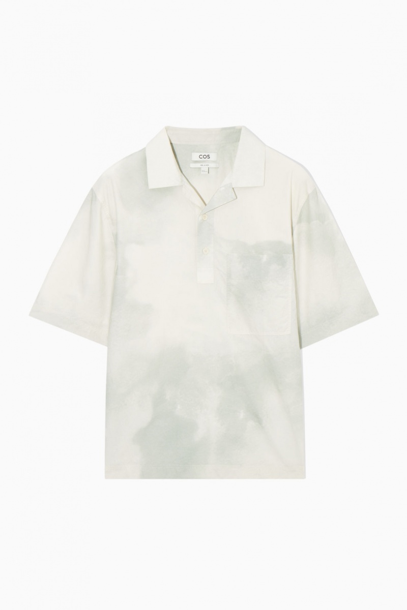 Pánské Košile COS Printed Half-Placket Krátké-Sleeved Bílé Zelene | SRPV-57362