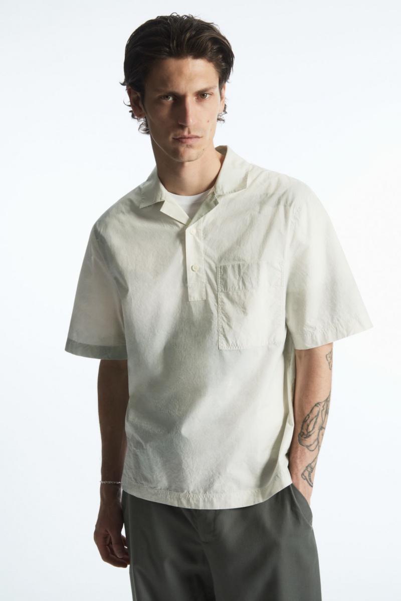 Pánské Košile COS Printed Half-Placket Krátké-Sleeved Bílé Zelene | SRPV-57362