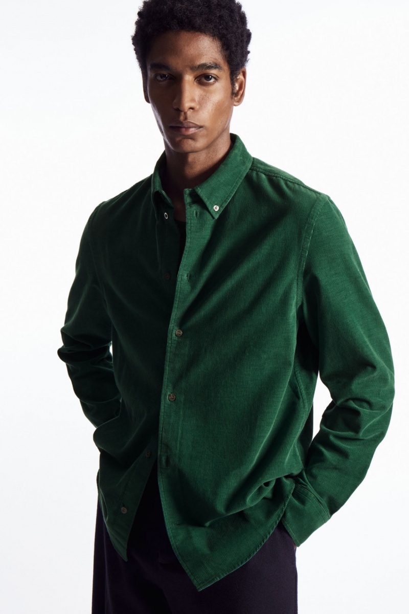 Pánské Košile COS Regular-Fit Corduroy Tmavě Zelene | ERQJ-49675