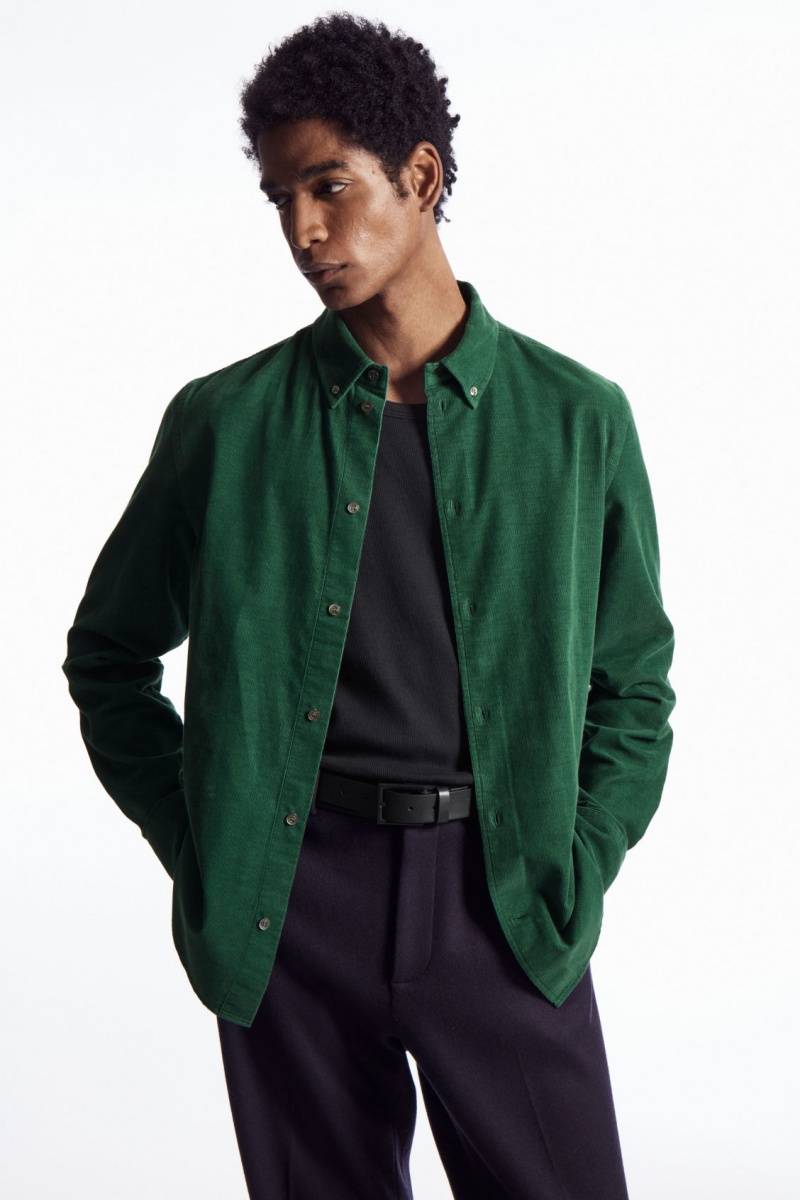 Pánské Košile COS Regular-Fit Corduroy Tmavě Zelene | ERQJ-49675