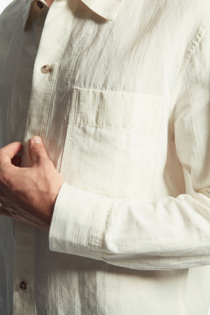 Pánské Košile COS Textured Linen-Blend Bílé | YCLA-19072