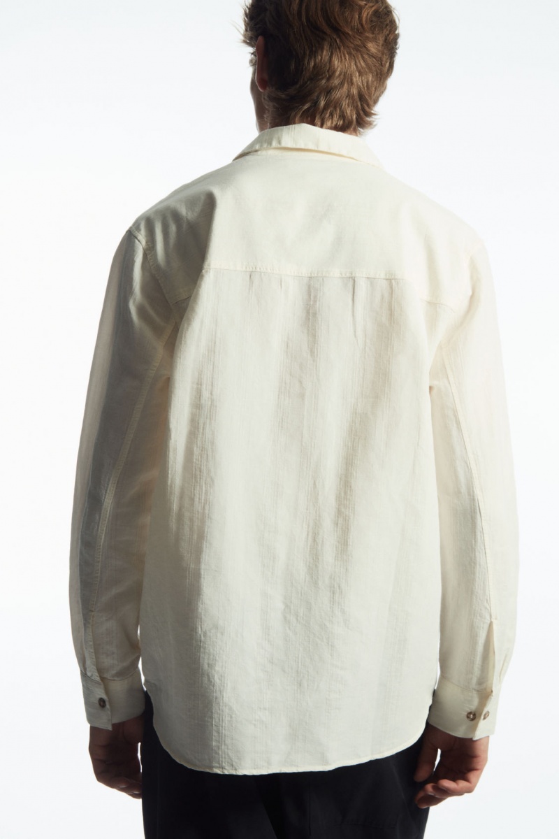Pánské Košile COS Textured Linen-Blend Bílé | YCLA-19072