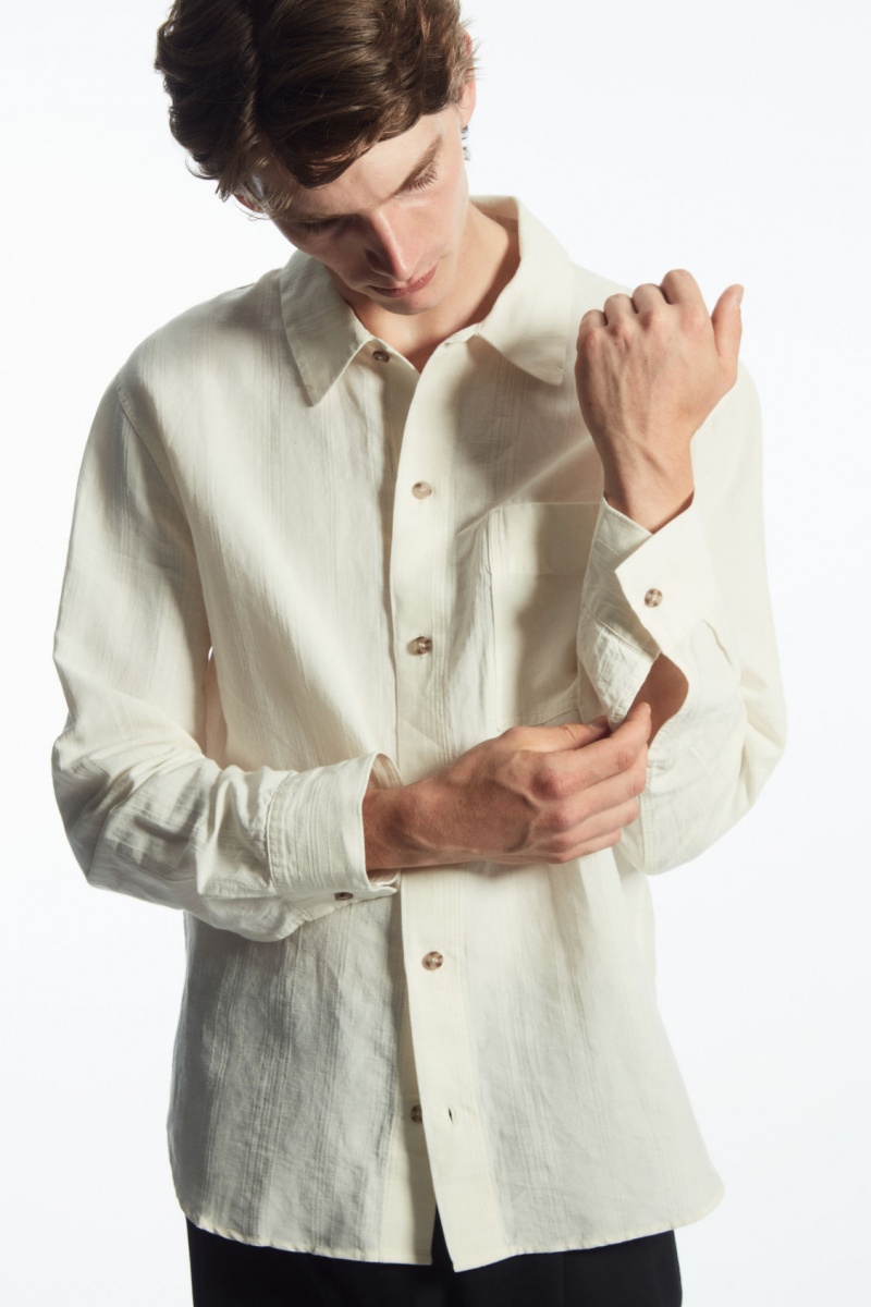 Pánské Košile COS Textured Linen-Blend Bílé | YCLA-19072