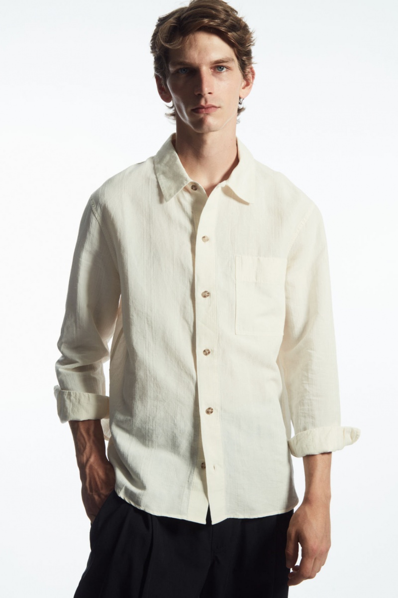 Pánské Košile COS Textured Linen-Blend Bílé | YCLA-19072