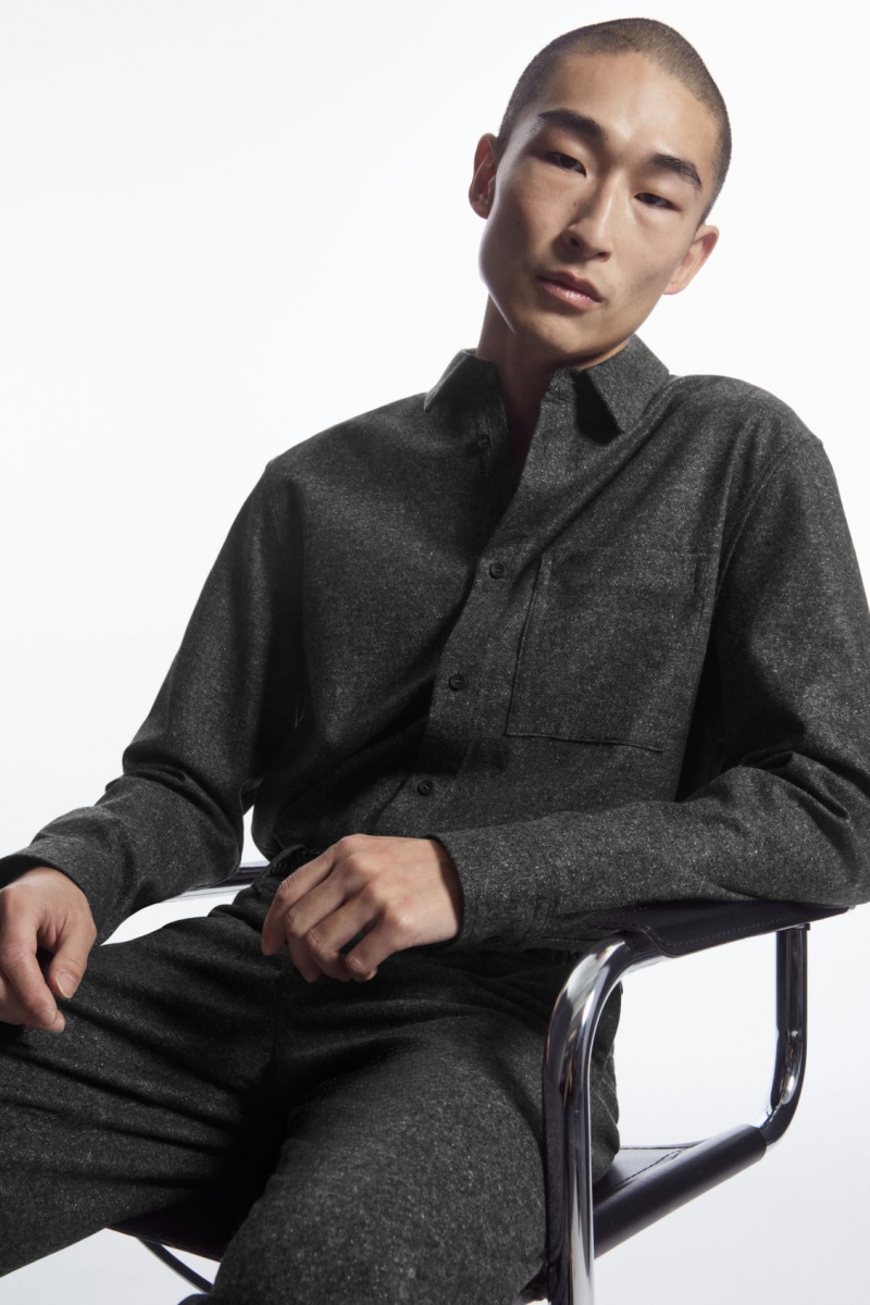 Pánské Košile COS Textured Vlna-Jacquard Šedé Bílé | HMRF-46751