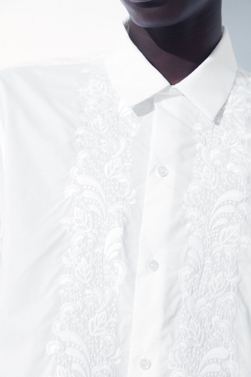 Pánské Košile COS The Embroidered Krátké-Sleeved Bílé | SGBP-56473