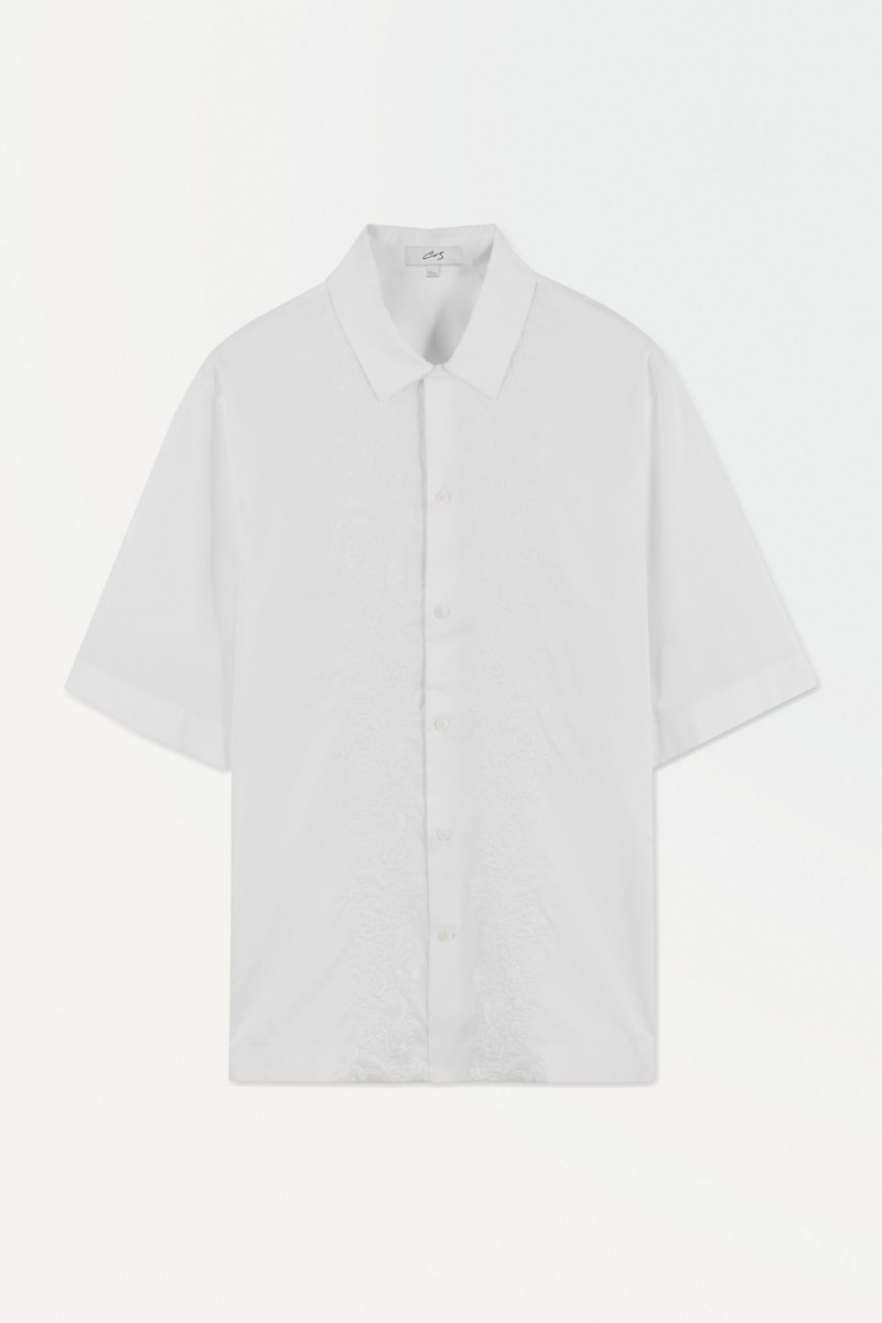 Pánské Košile COS The Embroidered Krátké-Sleeved Bílé | SGBP-56473