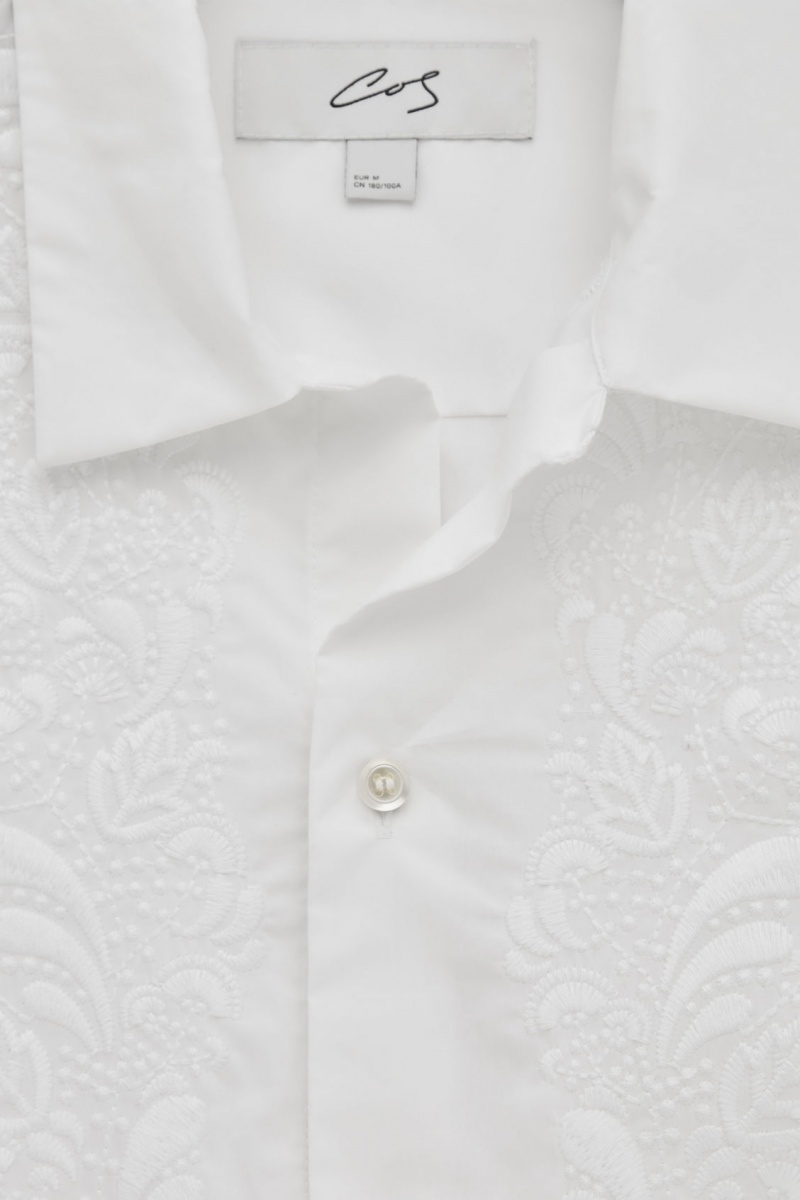 Pánské Košile COS The Embroidered Krátké-Sleeved Bílé | SGBP-56473