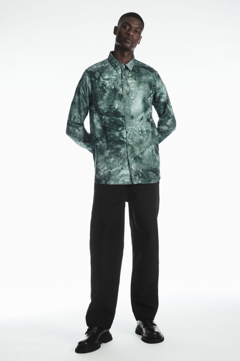 Pánské Košile COS Tie-Dye Print Fluid Zelene Šedé | DYKF-17235