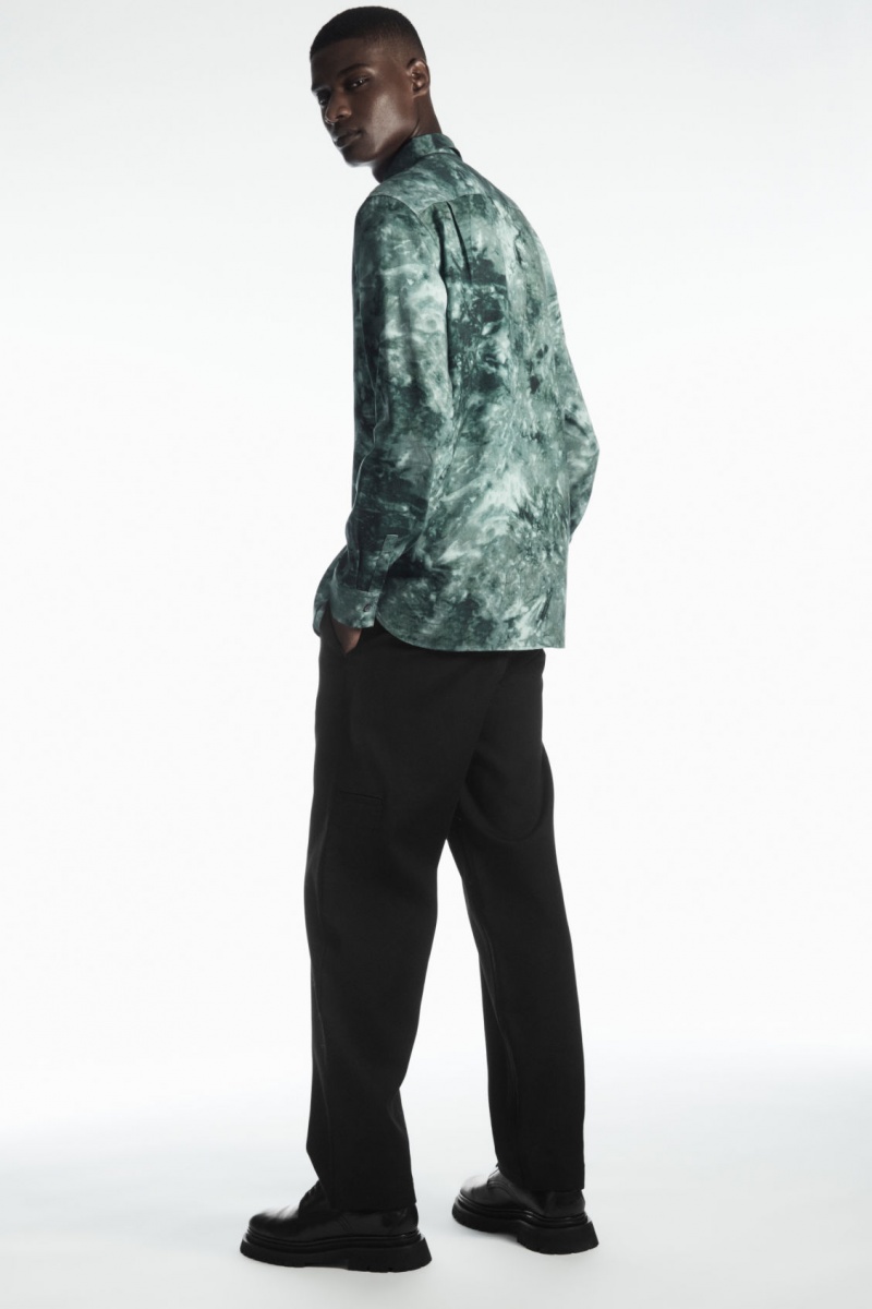 Pánské Košile COS Tie-Dye Print Fluid Zelene Šedé | DYKF-17235
