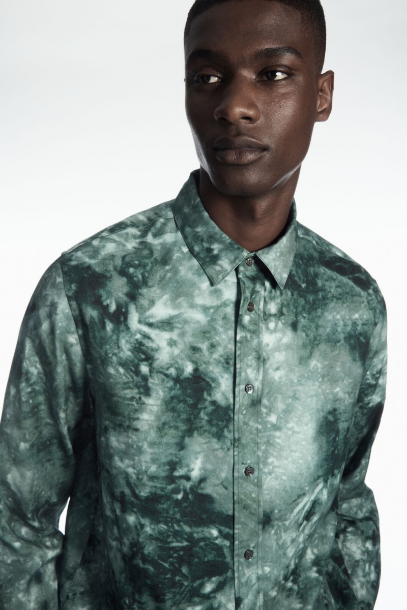 Pánské Košile COS Tie-Dye Print Fluid Zelene Šedé | DYKF-17235