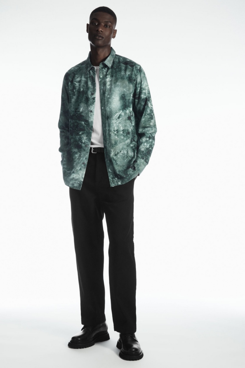 Pánské Košile COS Tie-Dye Print Fluid Zelene Šedé | DYKF-17235
