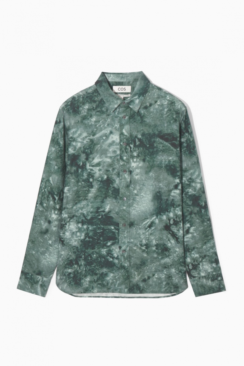 Pánské Košile COS Tie-Dye Print Fluid Zelene Šedé | DYKF-17235